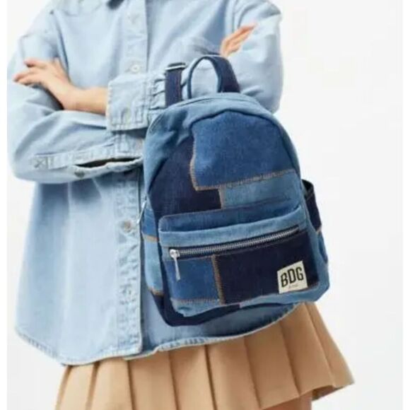 BDG Urban Outfitters UO Denim Patchwork Mini Backpack Distressed Bag - Picture 1 of 8